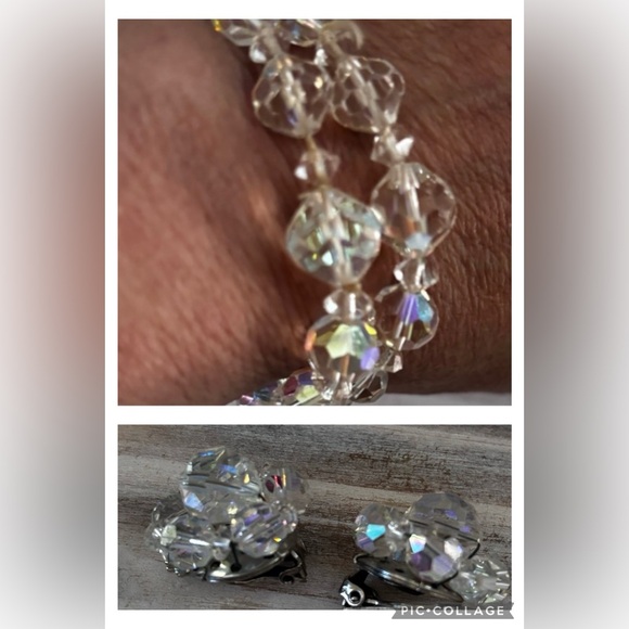 AB crystal double strand bracelet and earrings mid-century - Picture 1 of 13